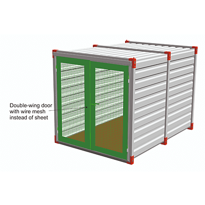 Double-wing door with wire mesh instead of sheet